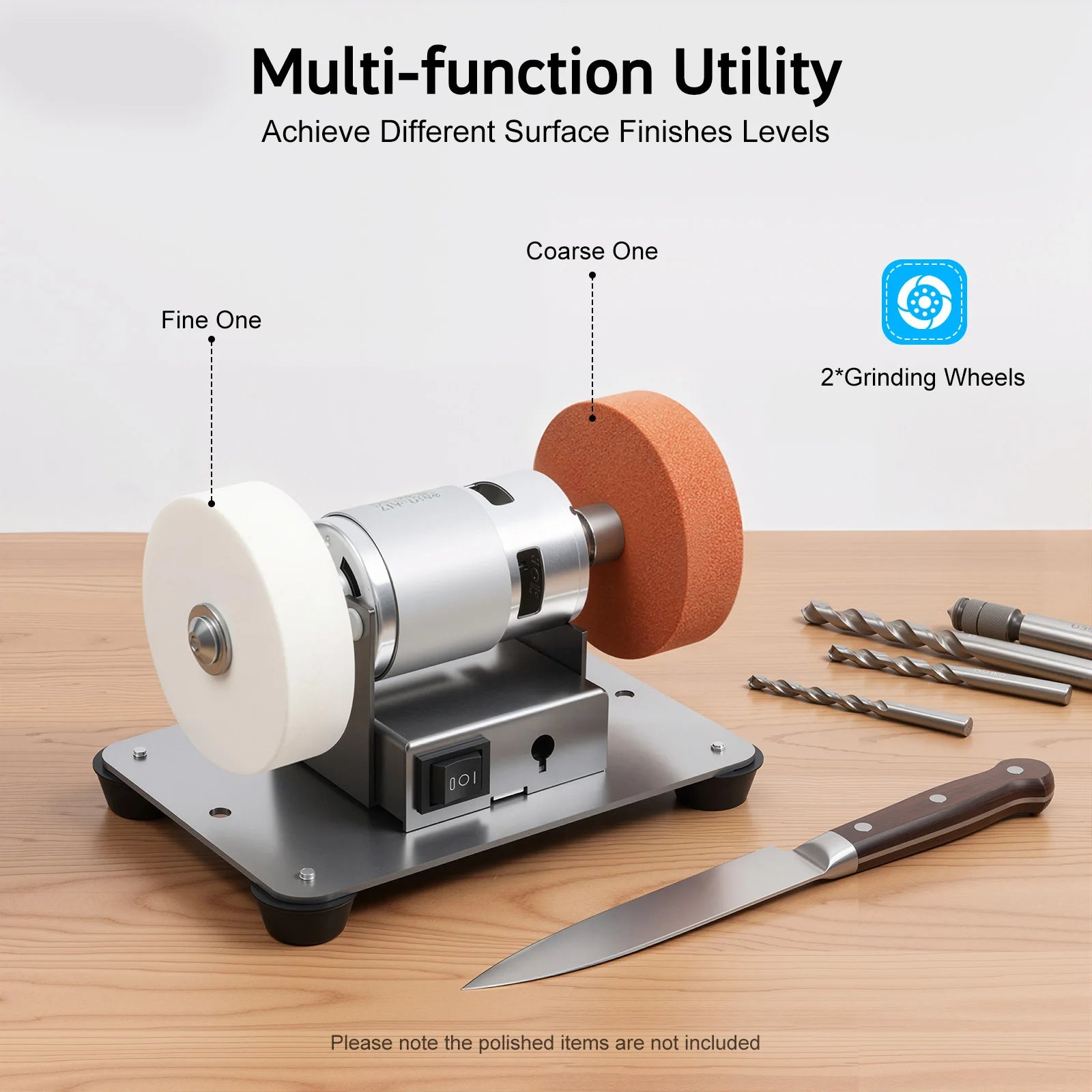 96W Benchtop Sander, Small Grinder Adjustable Variable Speed Table Grinder 6000 RPM for Metal Grinding Polishing DIY