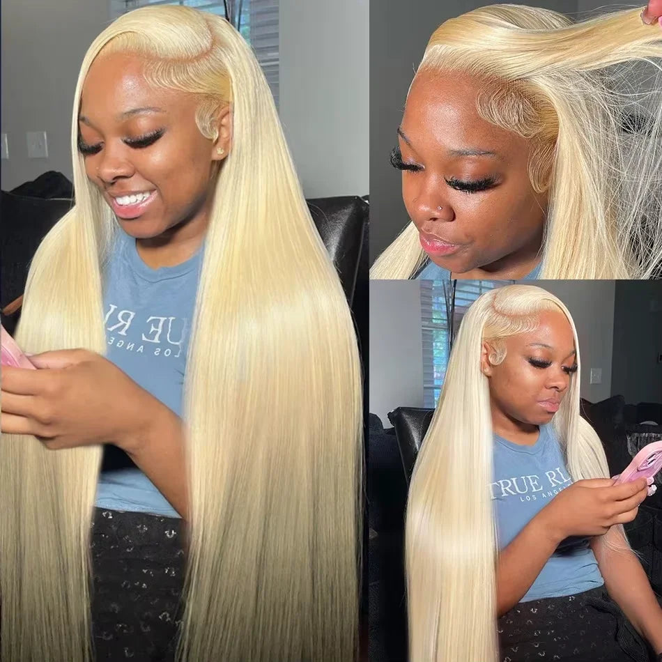 250 Density Straight Human Hair Wigs Blonde 613 HD Lace Frontal Wig 13x6 40 Inches Lace Front Wig Brazilian 100% Human Hair Wigs