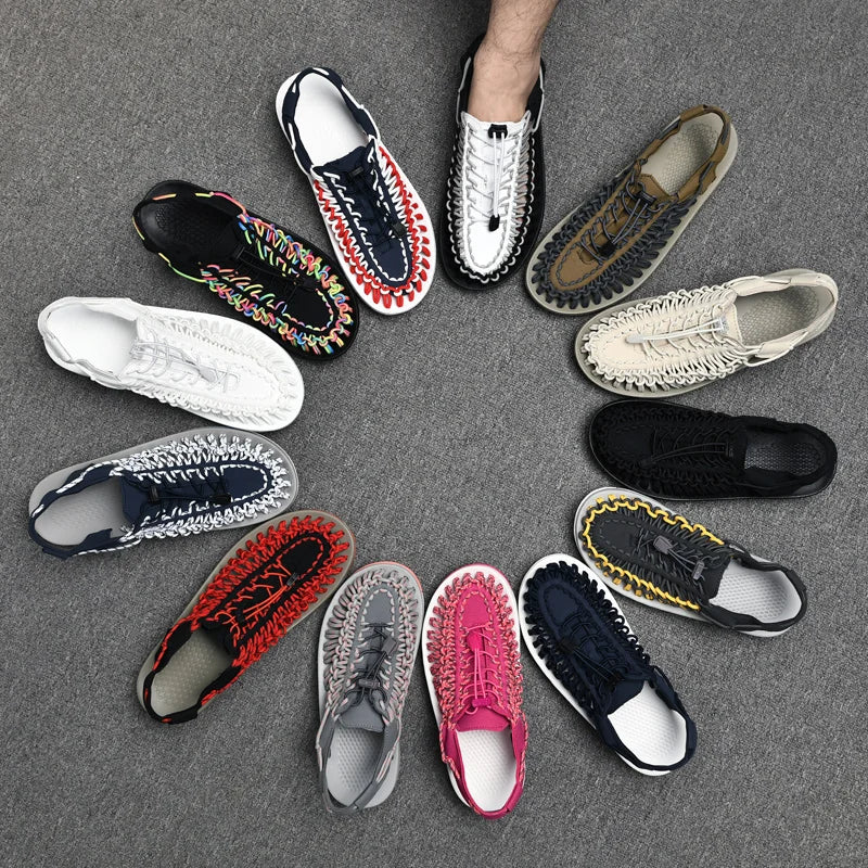 Summer Men Sandals Fashion Handmade Weaving Design Beach Sandals Breathable Casual Flat Sandals Outdoor Couples Sandals Size