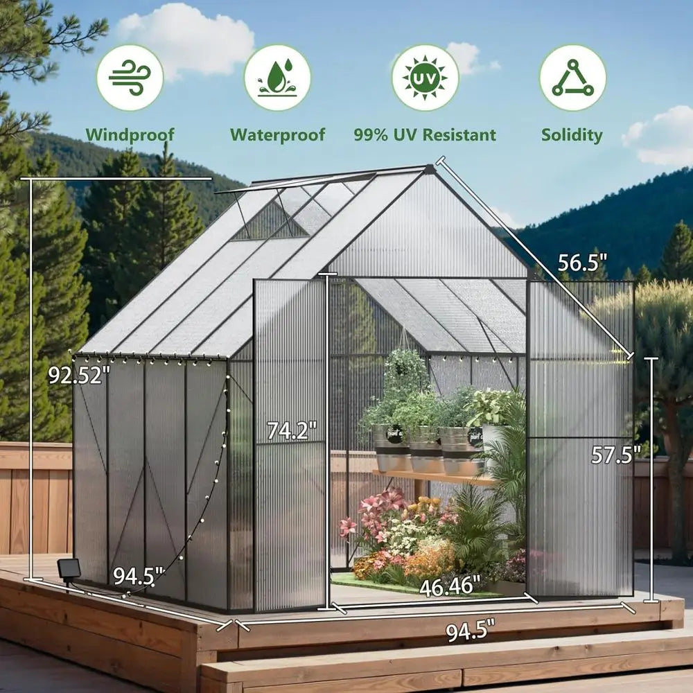 Heavy-Duty Polyethylene Walk-In Greenhouse with Roof Vent - 8x8