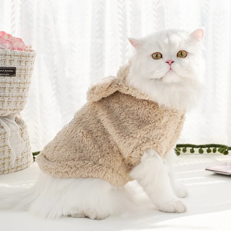 Fashion Plush Dog Hoodies Coat Winter Warm Dog Clothes Rabbit Pattern Cat Jacket Cute Solid Puppy Hoodies Bichon Pet Jacket Coat
