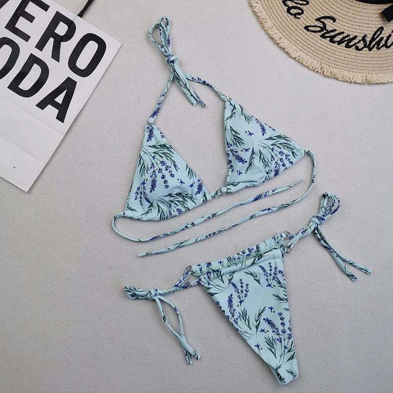 Brazilian Sexy Micro Mini Thong Bikini Set String Bandage Swimwear Women Beachwear Backless Swimsuit Triangle Push Up Biqiuni