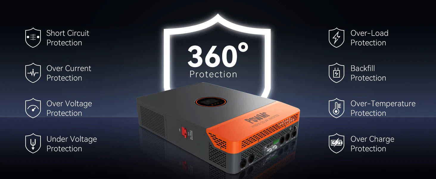 PowMr 10KW Split Phase Inverter 48V 110V 220V Hybrid Solar Inverter Dual MPPT Dual Output Off Grid with MPPT 200A Solar Charger