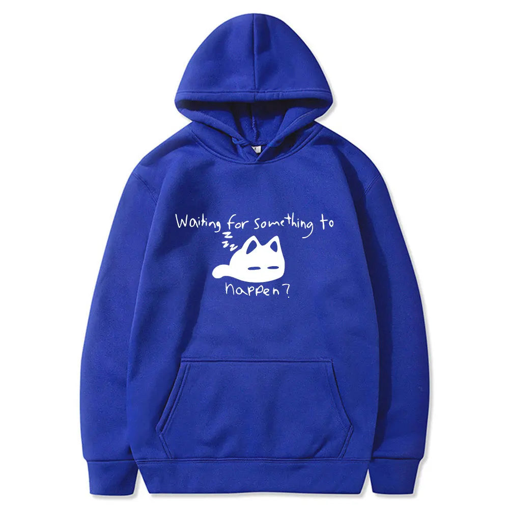 Manga Waiting for Something To Happen Omori Cat Print Hoodie Funny Cats Lover Sweatshirts Harajuku Anime Graphic Hoodies Unisex