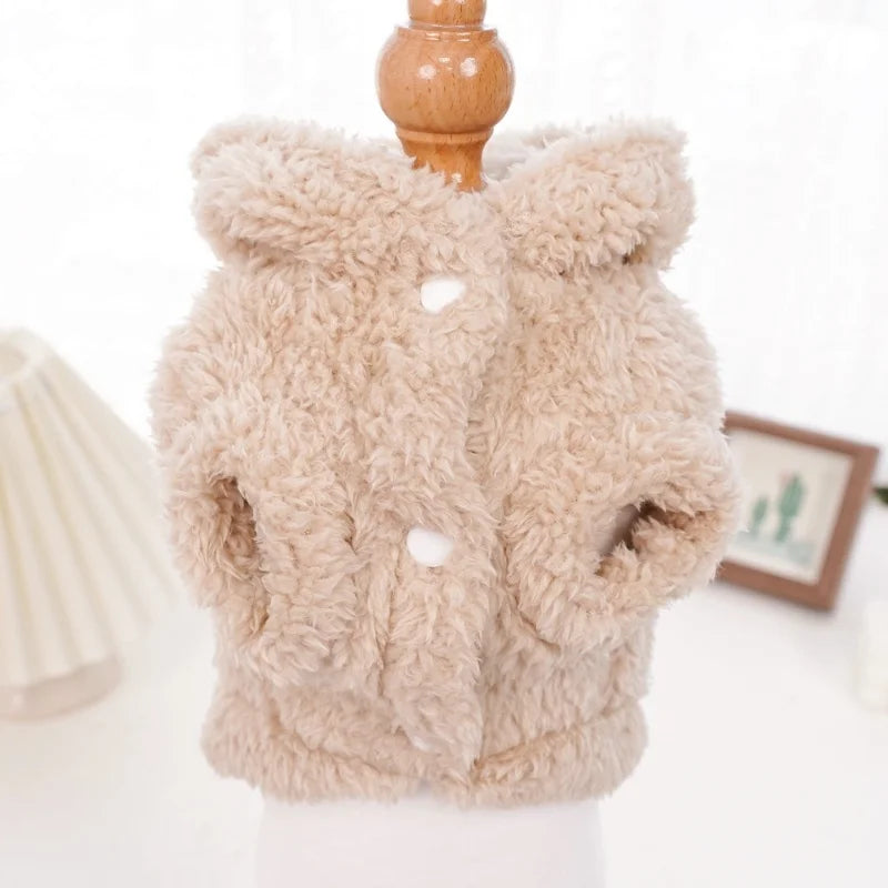 Fashion Plush Dog Hoodies Coat Winter Warm Dog Clothes Rabbit Pattern Cat Jacket Cute Solid Puppy Hoodies Bichon Pet Jacket Coat