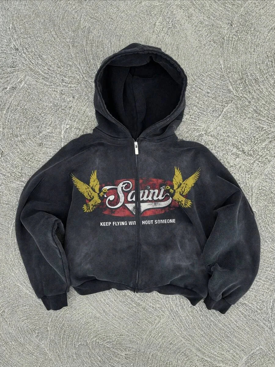 New Y2K Harajuku American Good Luck Pattern Printed hoodie man clothes Vintage Hip Hop Jacket Gothic Style Casual zip up hoodies