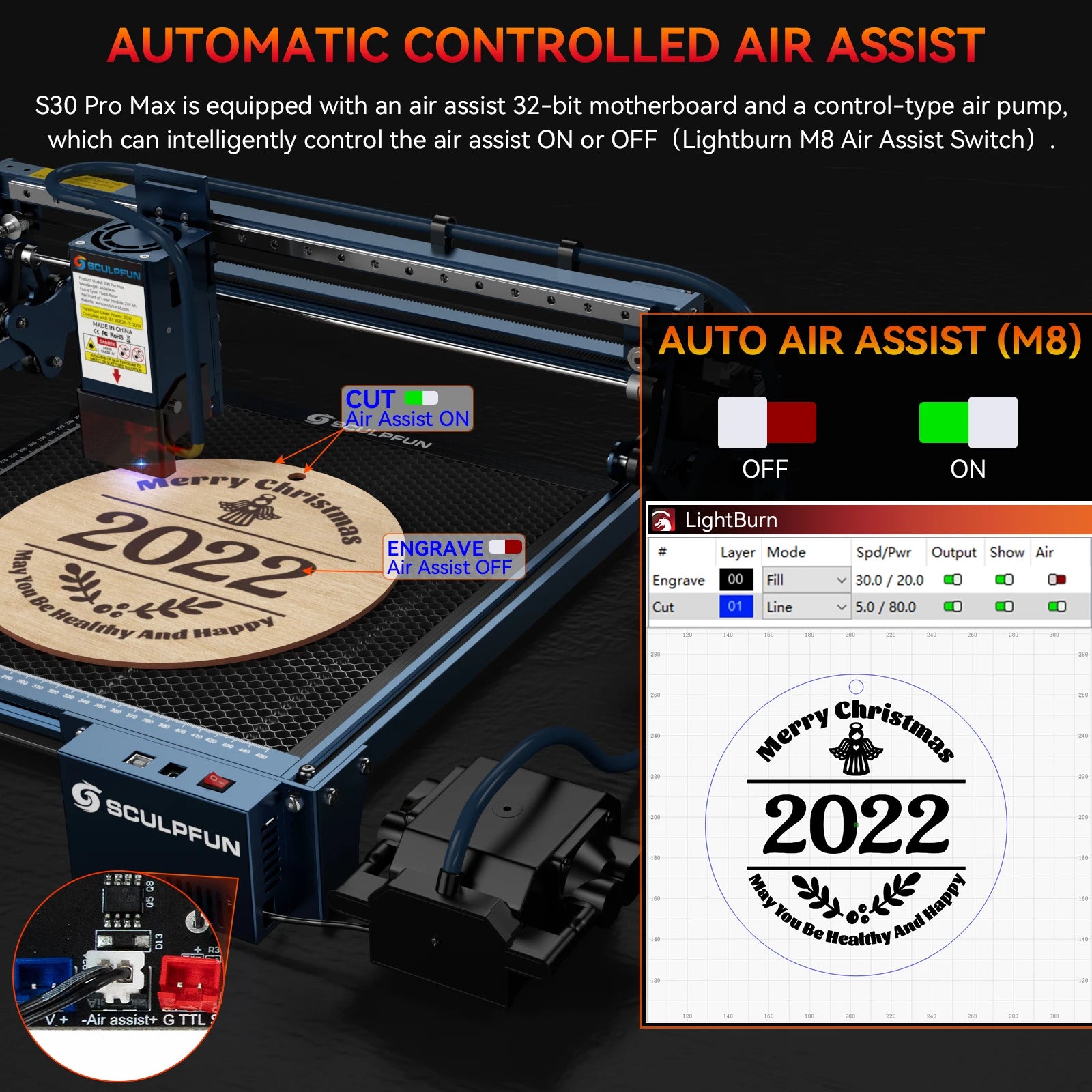 SCULPFUN S30 PRO MAX Laser Engraving Machine Automatic Air-assist System 20W Laser Cutter and Engraver Machine 410x400mm Area