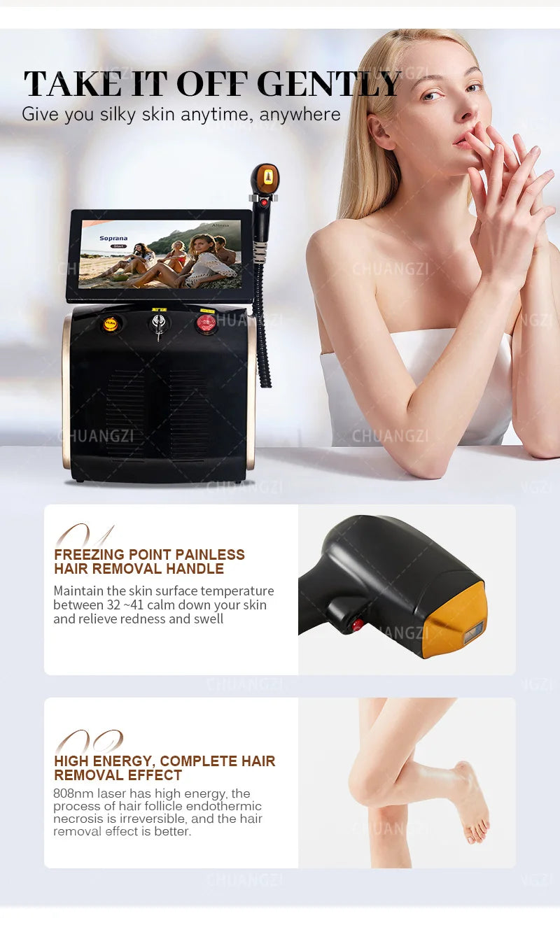 Portable Diode Ice Titanium Laser Hair Removal Machine Professional Permanent Alexandrite Device 808nm 5 Waves