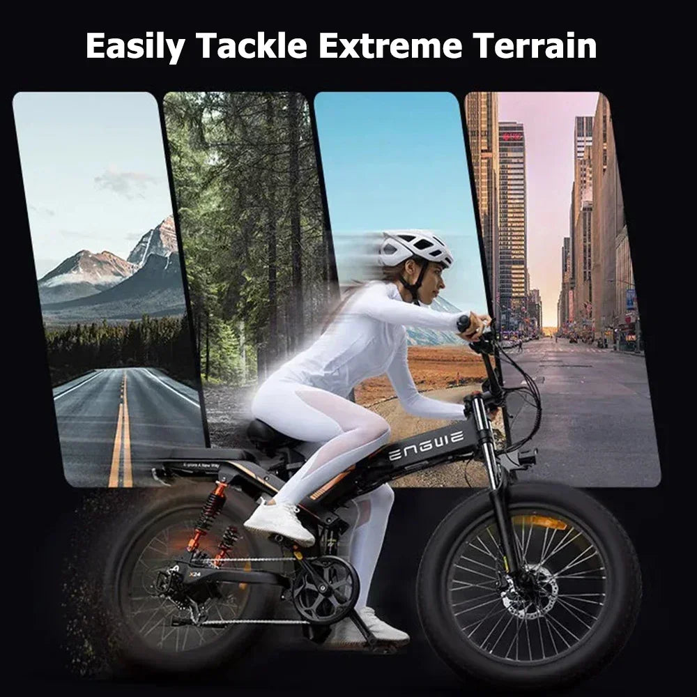 Electric Bicycle 1200W motor 48V 29AH Folding Mountain E-bike Engwe X26 X24 X20 26Inch Fat Tire Urban Commuting Electric Bike