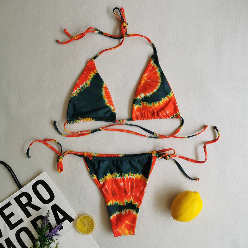 Brazilian Sexy Micro Mini Thong Bikini Set String Bandage Swimwear Women Beachwear Backless Swimsuit Triangle Push Up Biqiuni