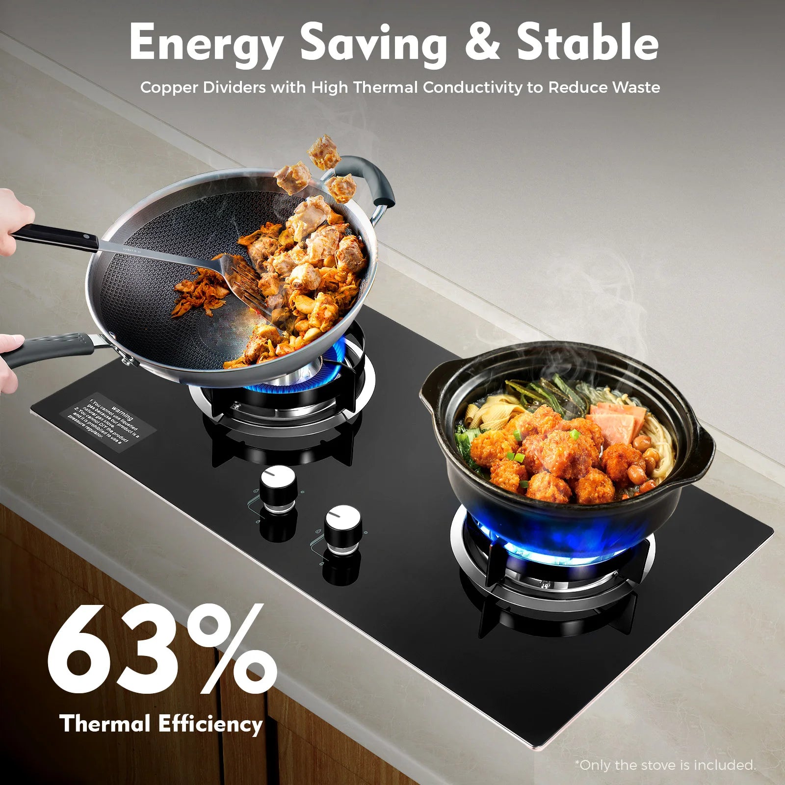 4.2KW+5.2KW Household Double Stove Hob Built in Gas Stove 2 Grade Dual-purpose Burner Natural Gas Tempered Glass Gasfornuis