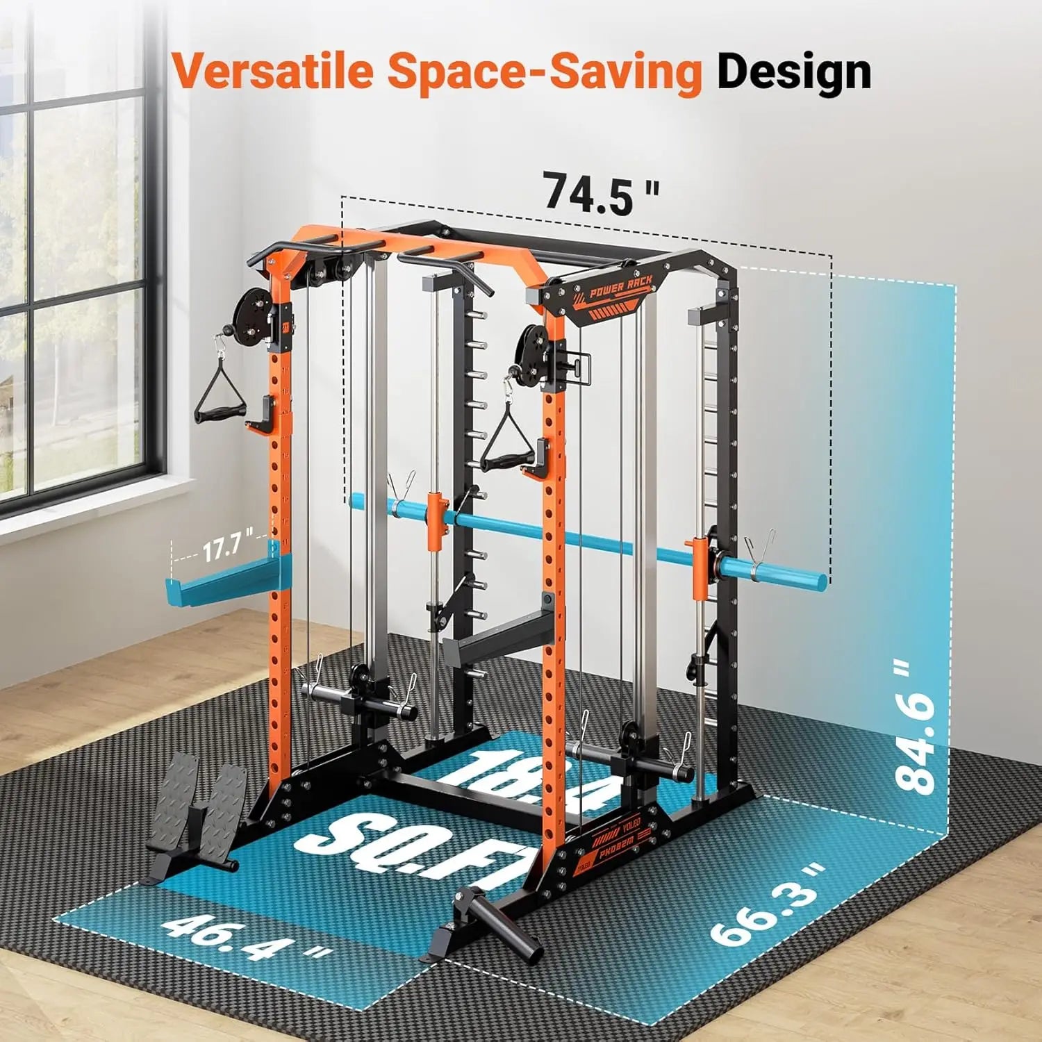 Smith Machine & Squat Rack Combo, Multi-Functional Power Racks with Adjustable Width & Pull-Up Bar, Cable Crossover, Customized