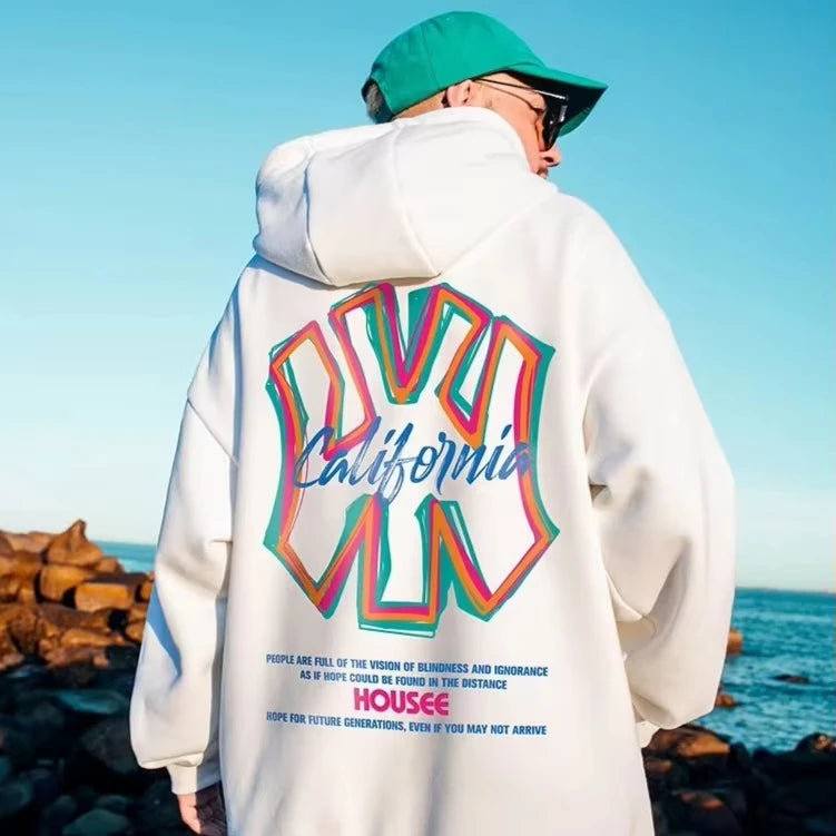 【S-3XL Hoodies】Men Oversized Pullover Hoodie Fashion Loose American Street Fashion Brand Panda Print Long Sleeve Couple Clothes