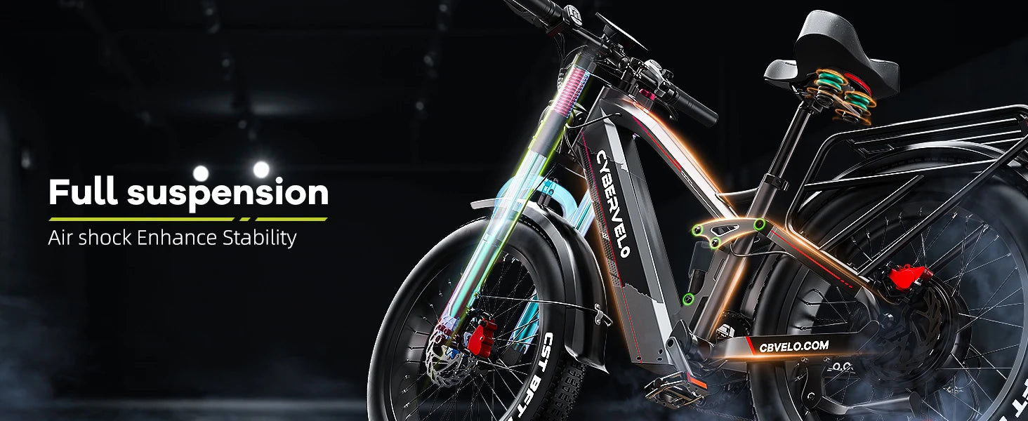Cybervelo Strong Power Ebike, 5000W Motor Off Road Electric Bike, 100 Miles Long Range, 26"x4.0” Fat Tire, 40Ah Big Battery EK9