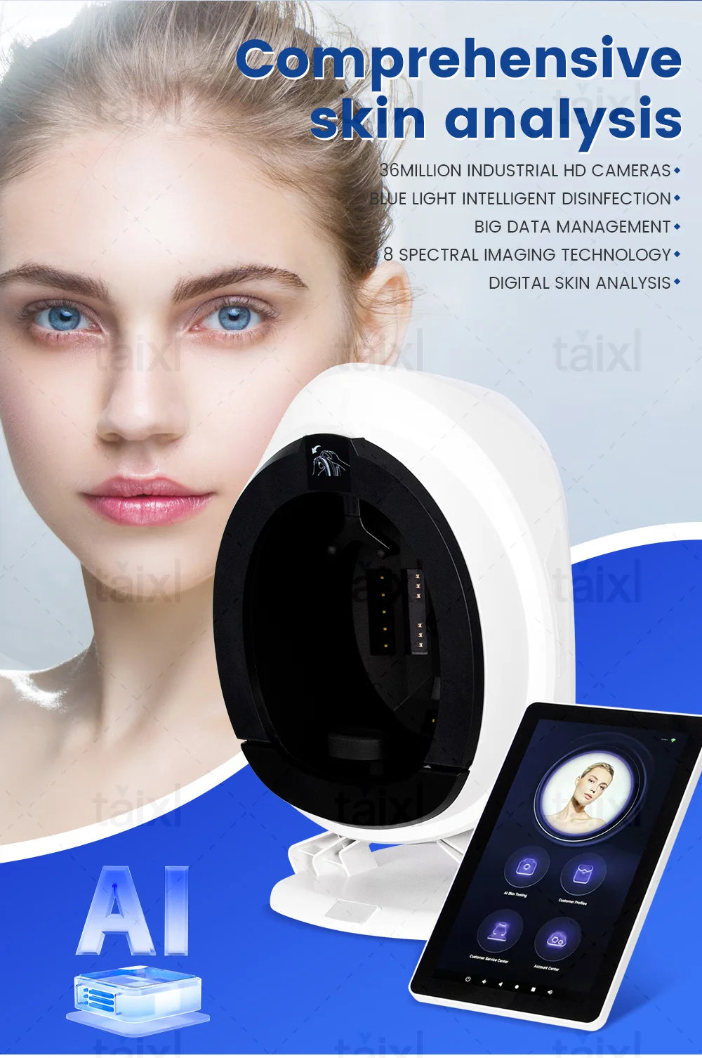 NEW 3D Skin Scanner Care Facial Analyzer Monitor Machine Mirror Portable Testing English Detector Face Camera Test Analysis