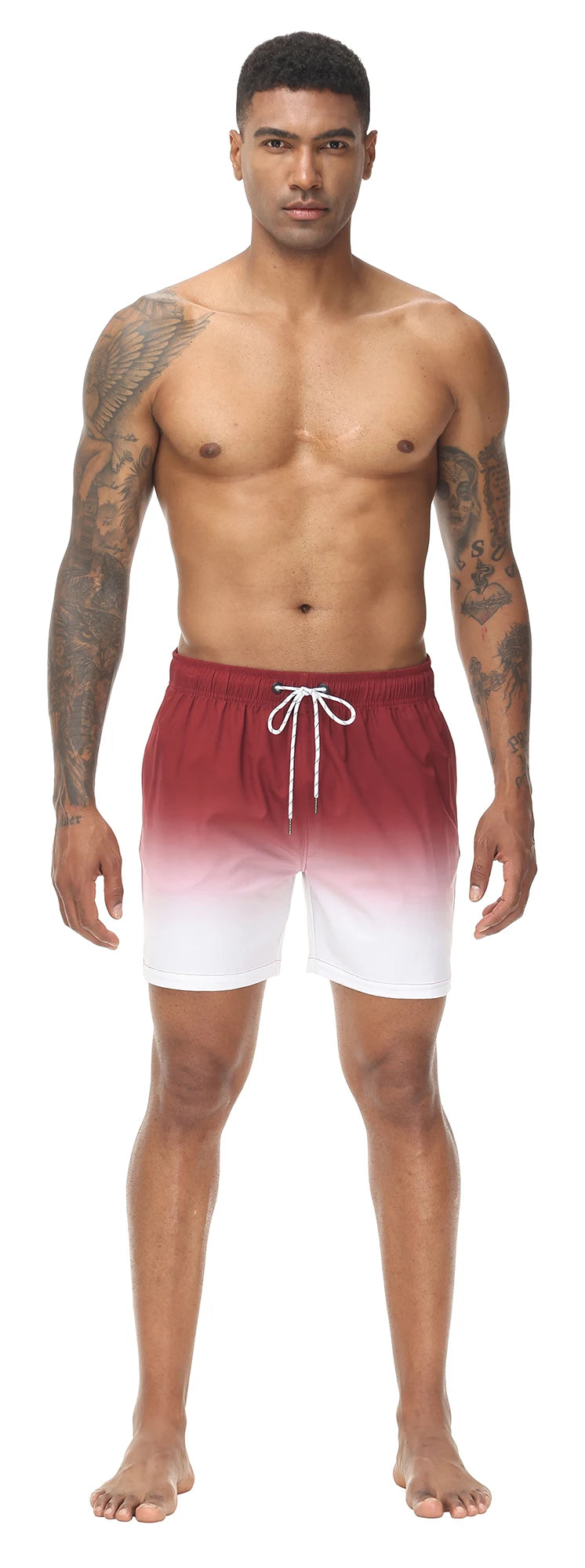 Men's Swim Trunks Gradient Swimming Shorts Quick Dry Beach Shorts with Zipper Pockets and Mesh Lining Fashion Swimsuit for Men