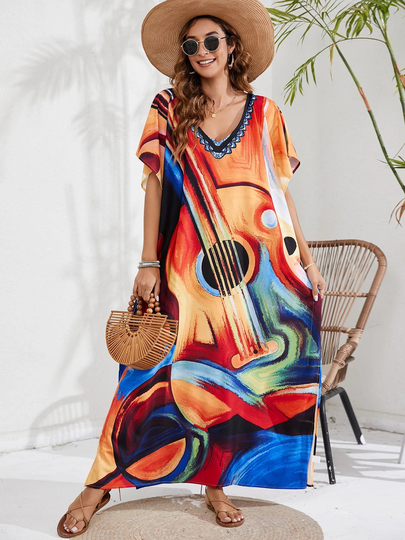 Kaftan Dresses for Women Plus Size Tie Dye Batwing Sleeve Caftans Swimsuit Coverup Maxi Dress Loungewear