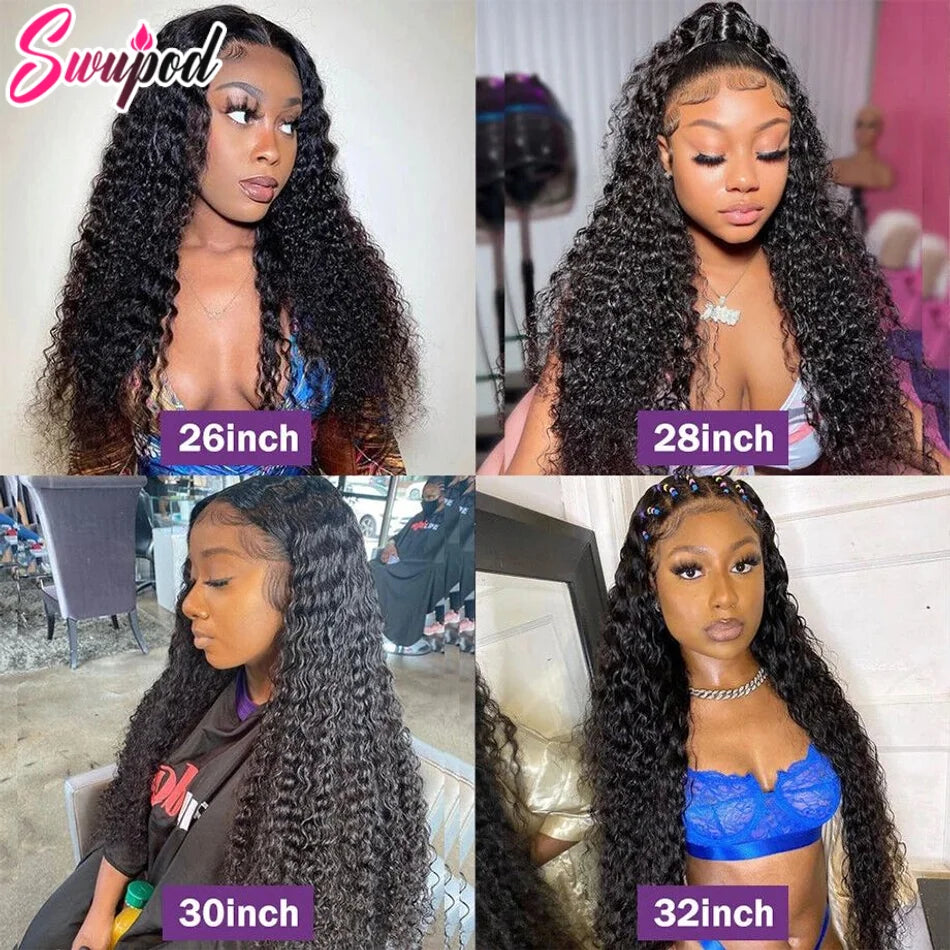 Swupod 200 Density 13x4 13x6 HD Transparent Swiss Deep Wave Lace Frontal Front Wig for Women Remy Human Hair Natural Black