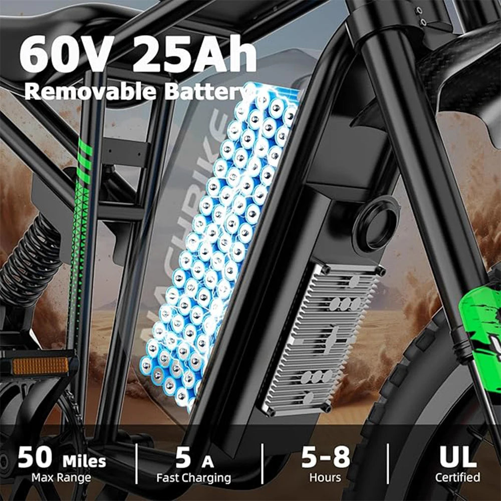 R3 Electric Dirt Bike for Adults Peak 6000W brushless Motor 45-50MPH Speed Dirtbike 50 Miles Range Ebike with 60V 25Ah Battery