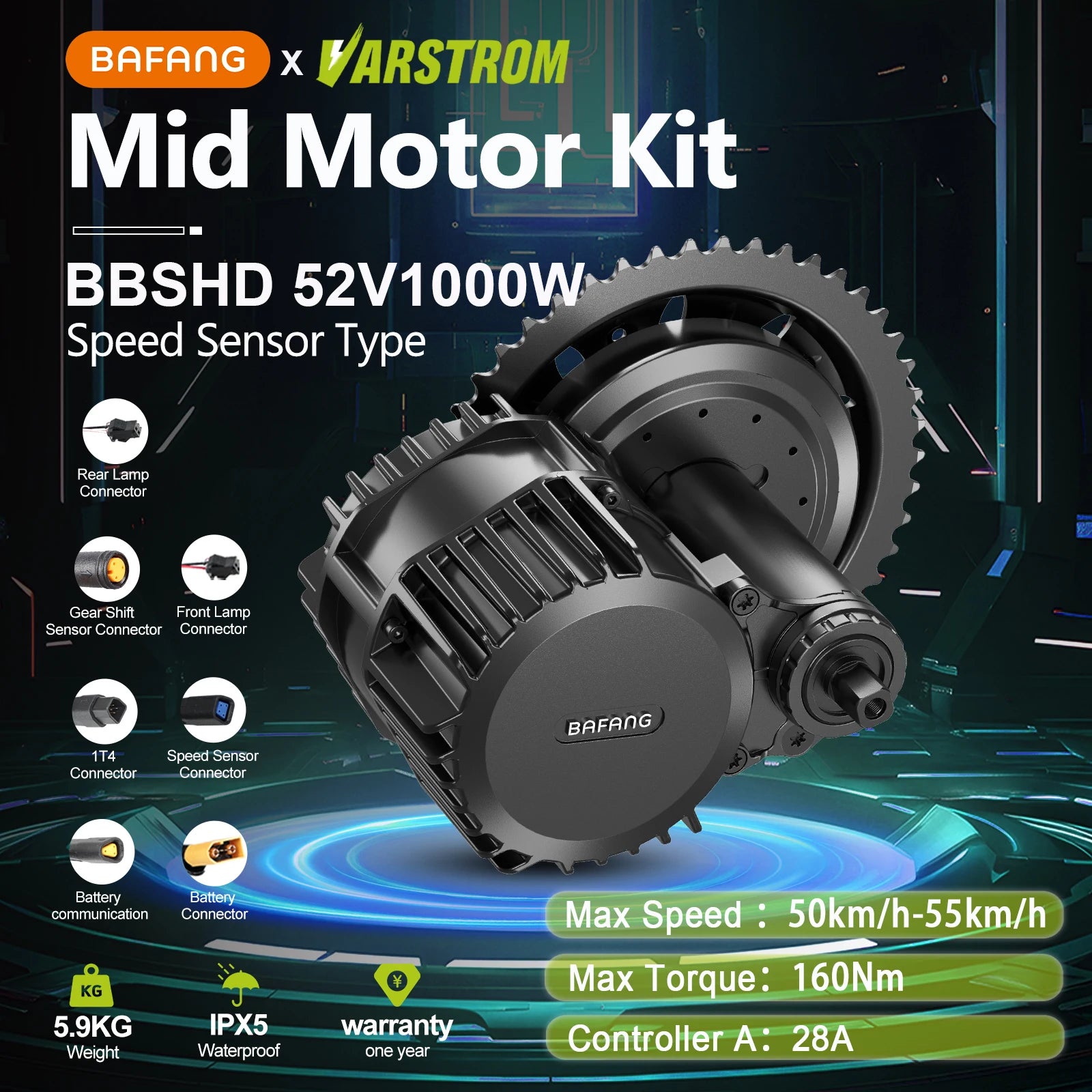 Bafang 52V 1000W BBSHD BBS03 Mid Drive Motor Peak 1450W 8Fun Electric Bike Engine Ebike Conversion with 52V20AH Lithium Battery
