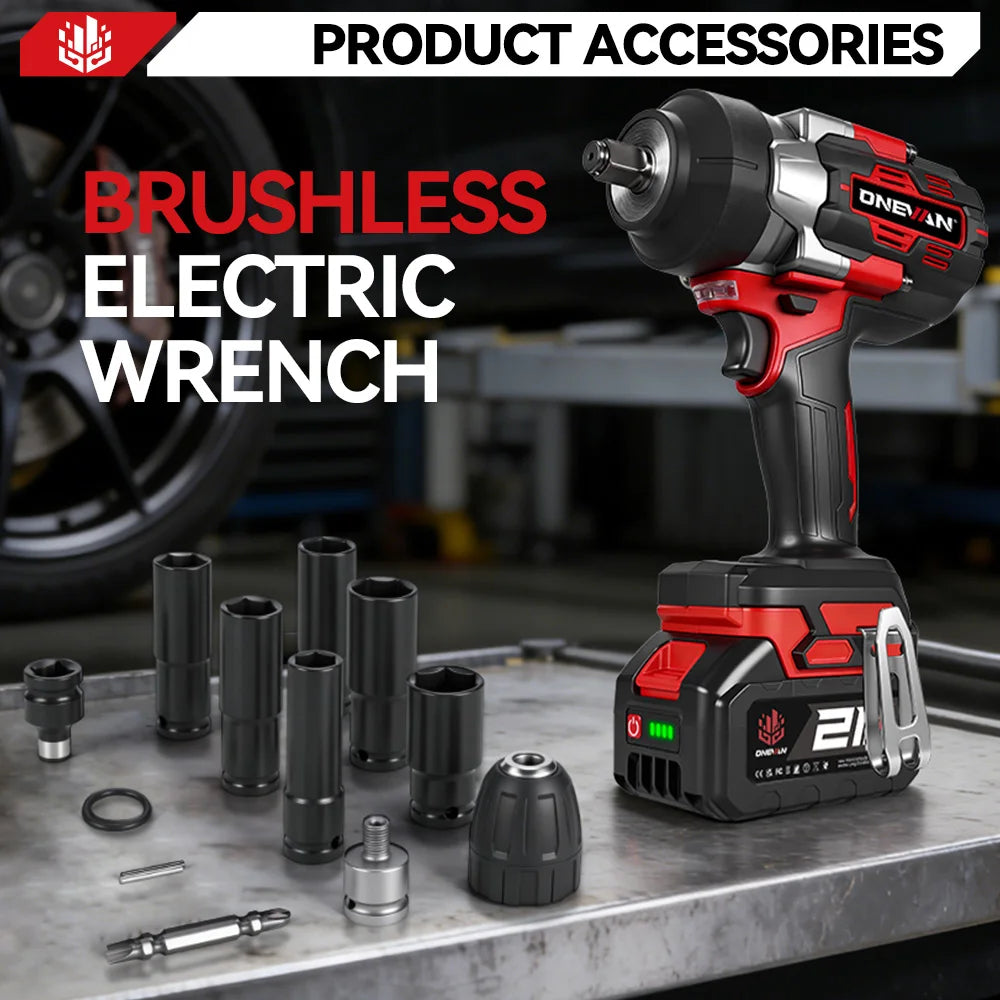 ONEVAN 2800N.M Brushless Electric Impact Wrench High Torque 1/2 Inch Screwdriver Drill Repair Tool For Makita 18V Battery Pin