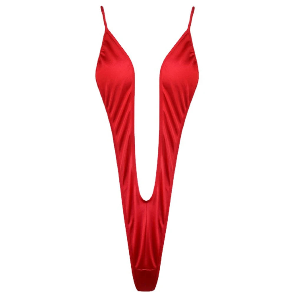 Women Sexy Lingerie Bodysuit Swimsuit Tempt Backless Deep V Bikini High Stretch Three-Point Bikini Swimsuit Clubwear