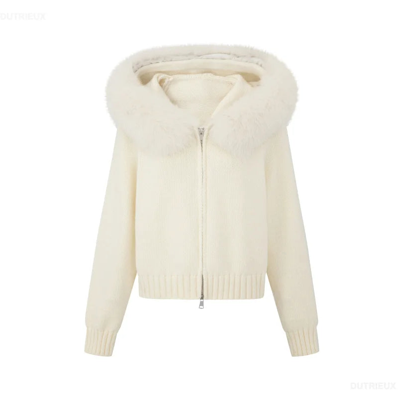 Winter Women Old Money Girl Long Sleeve Full Zip Cardigan Sweater Cuddly Hoodies Knitwear 2000s Aesthetic Korean Fashion Sweater