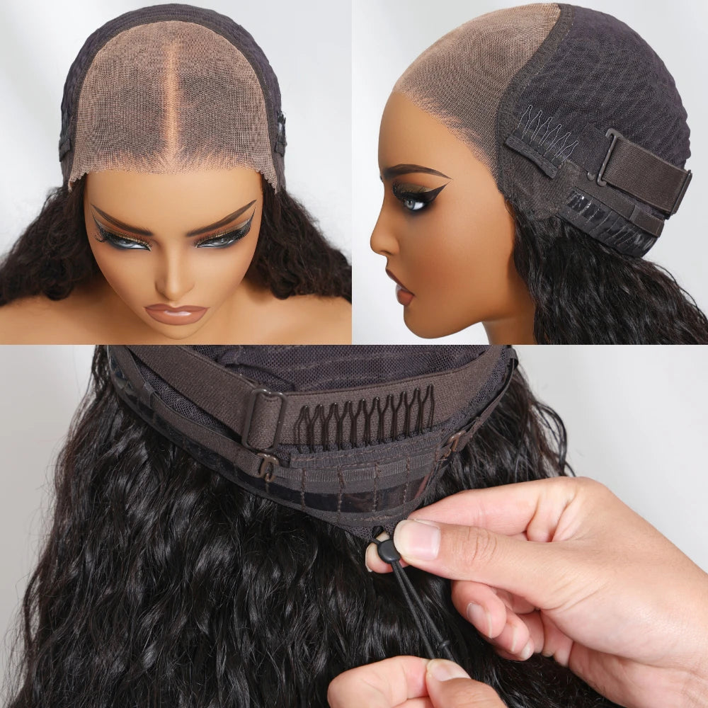 Unice Hair Drawstring Cap 7x5 & 13x4 Water Wave Human Hair Wig With Baby Hair Pre Cut Pre Bleached Pre Plucked Glueless Wigs
