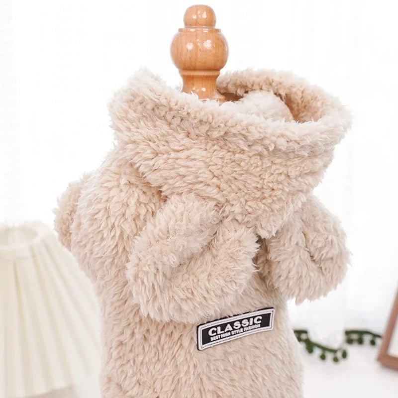 Fashion Plush Dog Hoodies Coat Winter Warm Dog Clothes Rabbit Pattern Cat Jacket Cute Solid Puppy Hoodies Bichon Pet Jacket Coat