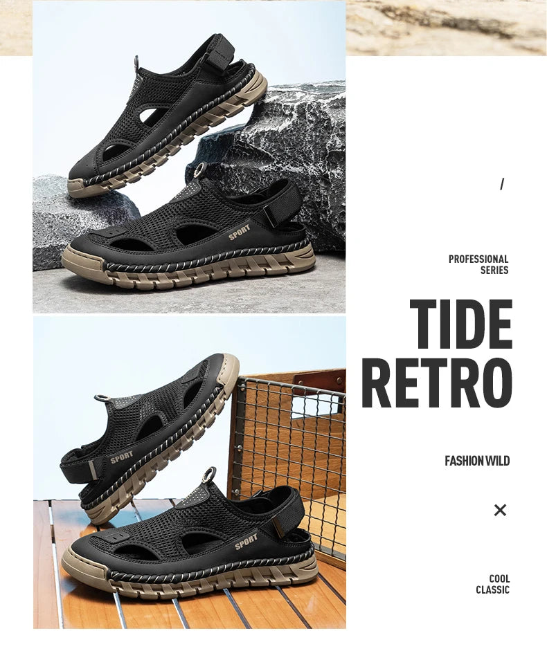 Summer Sandals Shoes Men Outdoor Breathable Lightweight Low-top Shoes Men Anti-slip Flat Water-resistant Hiking Casual Shoes Men