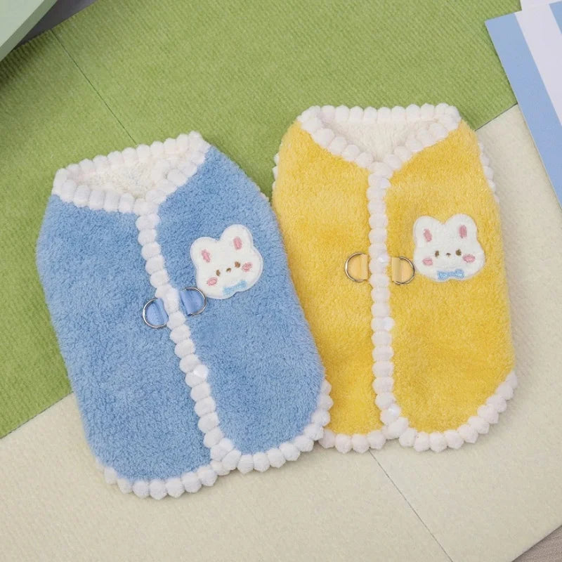 Rabbit Pattern Dog Vest Warm Plush Dog Clothes Autumn Soft Puppy Hoodies Luxury Cute Cat Vest Pullover Bichon Poodle Pet Apparel