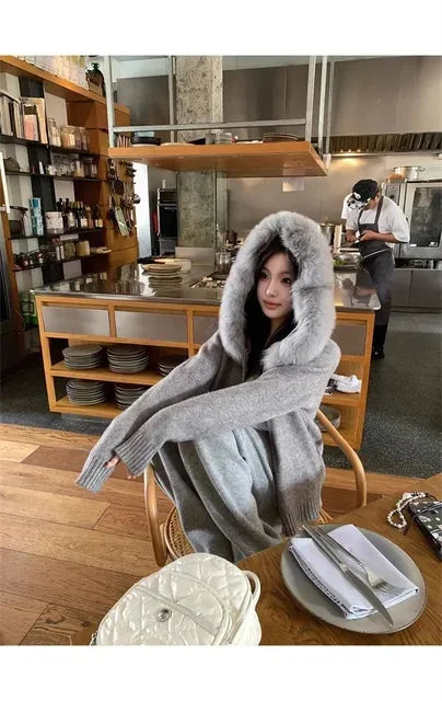 Winter Women Old Money Girl Long Sleeve Full Zip Cardigan Sweater Cuddly Hoodies Knitwear 2000s Aesthetic Korean Fashion Sweater