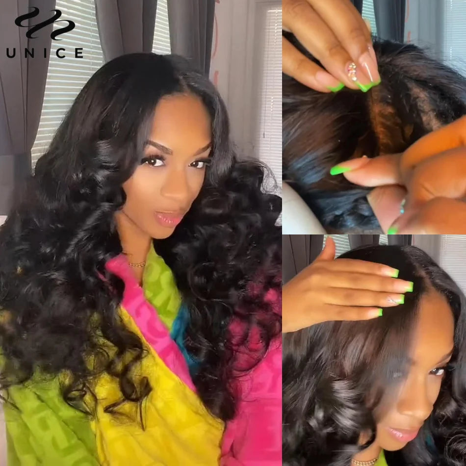 UNice Body Wave V Part Wig With Drawstring Natural Color 100% Human Hair Wigs Clip In V-Part Wig Mini Leave Out 180% Density
