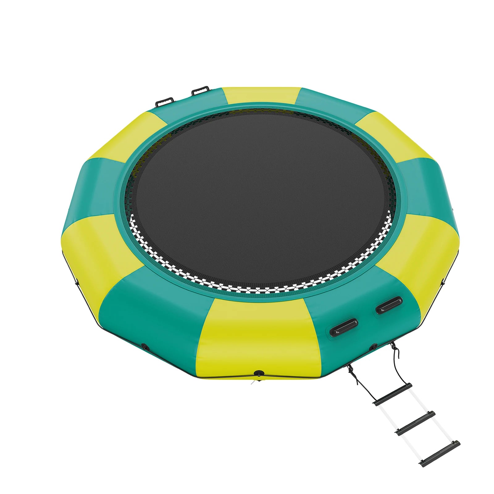 SucceBuy 12ft Inflatable Water Bouncer Recreational Water Trampoline Portable Bounce Swim Platform with Slide 3-Step Ladder