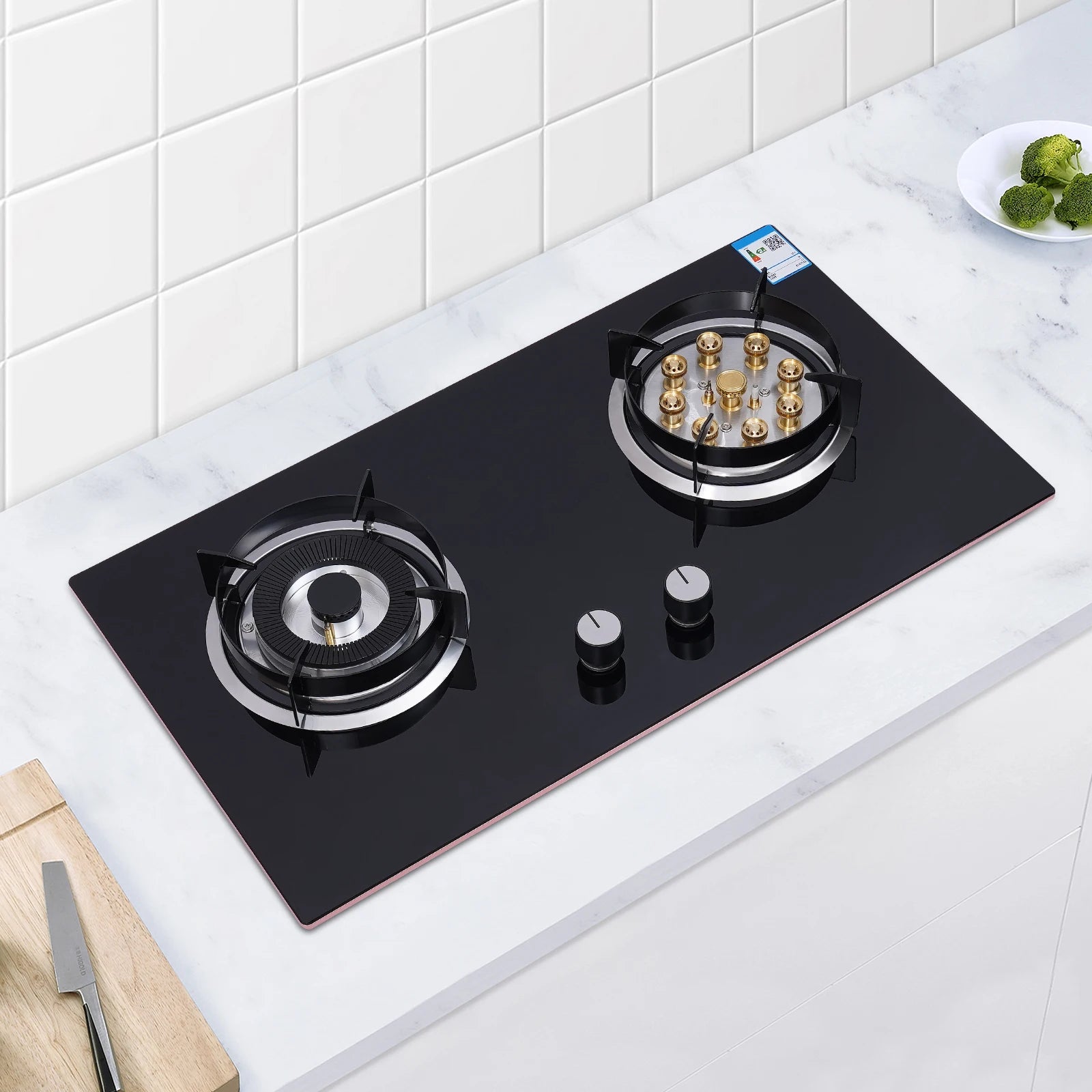 4.2KW+5.2KW Household Double Stove Hob Built in Gas Stove 2 Grade Dual-purpose Burner Natural Gas Tempered Glass Gasfornuis