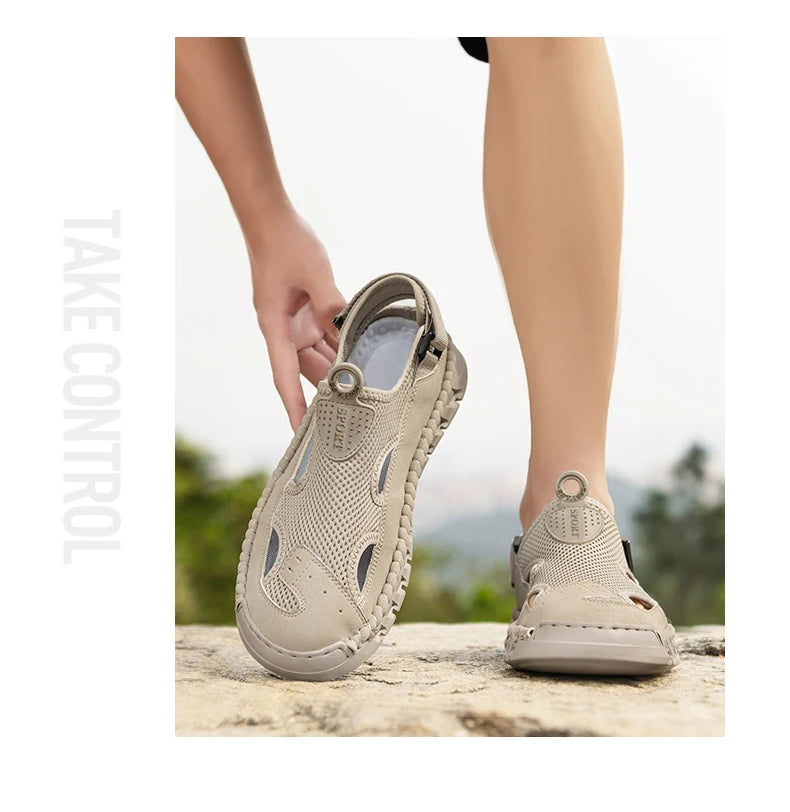 Summer Sandals Shoes Men Outdoor Breathable Lightweight Low-top Shoes Men Anti-slip Flat Water-resistant Hiking Casual Shoes Men