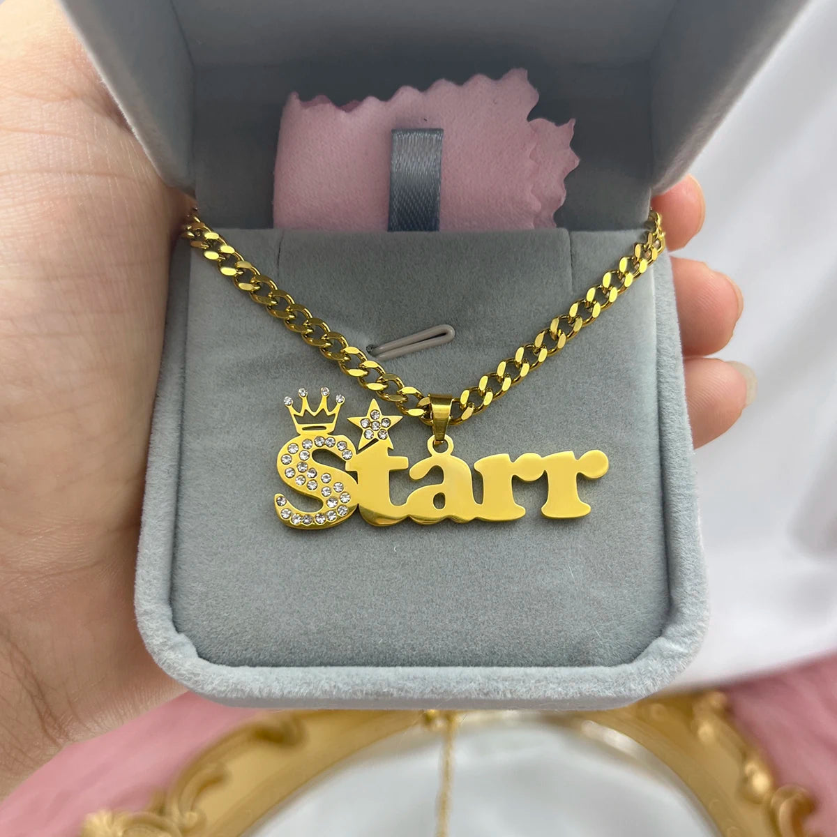 Customised Nameplate Suit Custom Baby Name Necklace Zircon Stainless Steel Cuban Chian BIG Crown Star Charm Bracelet for Kids
