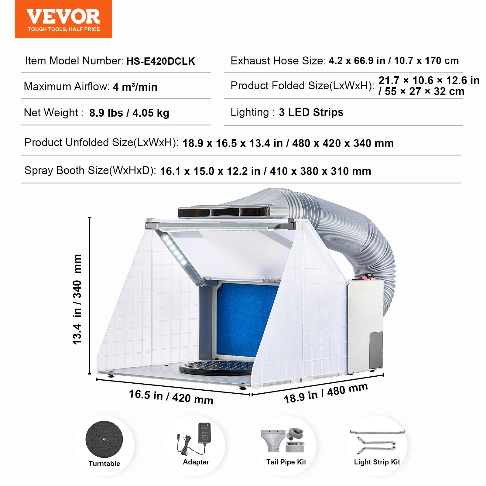 SucceBuy Airbrush Spray Booth Dual-Fans Portable Hobby Airbrush Paint Spray Booth Kit with LED Lights and Exhaust Extension Hose
