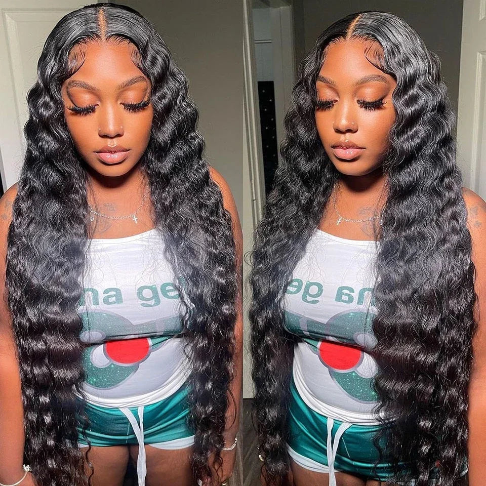 40" Loose Deep Wave Human Hair Bundle With Closure Frontal HD Transparent Lace Closure With Bundle Human Hair Weave Bundles Deal