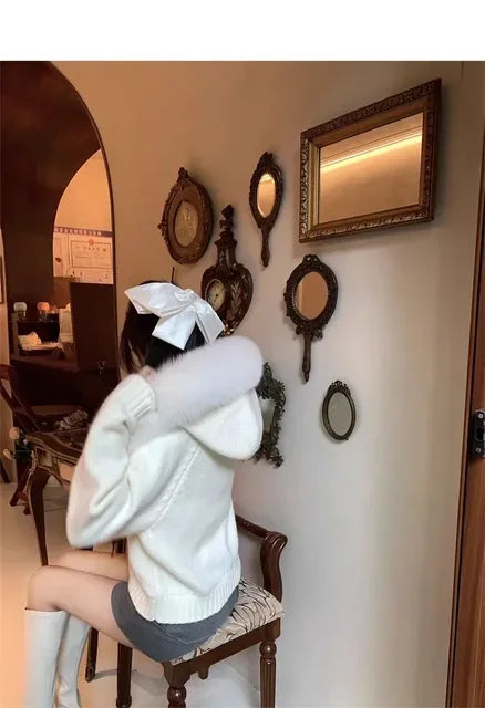 Winter Women Old Money Girl Long Sleeve Full Zip Cardigan Sweater Cuddly Hoodies Knitwear 2000s Aesthetic Korean Fashion Sweater