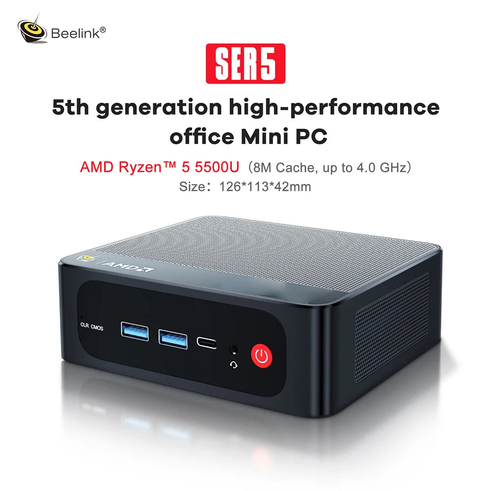 Beelink SER5 Max Mini PC AMD Ryzen7 6800U 7735HS DDR5 24GB SSD 500GB 1TB SER5 R5 5500U DDR4 16GB Support WiFi6 2.5G LAN Desktop