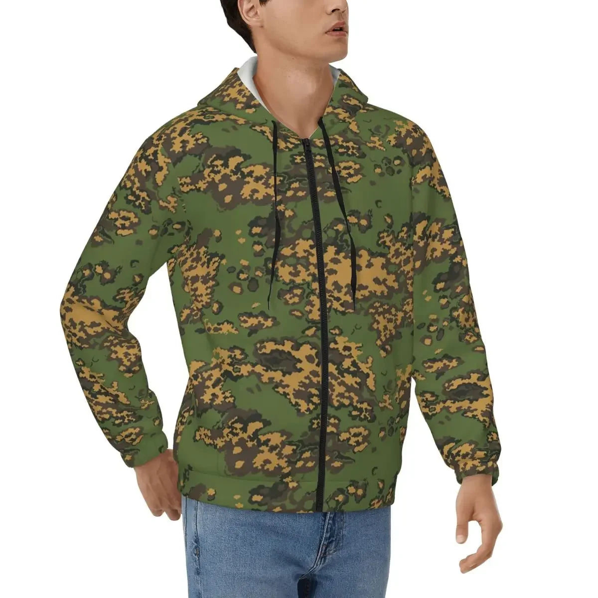 Splintertarn German WW2 Camouflage Army Military Camo Zipper Hoodies Pullover Autumn Winter Sweatshirt Long Sleeve Tops