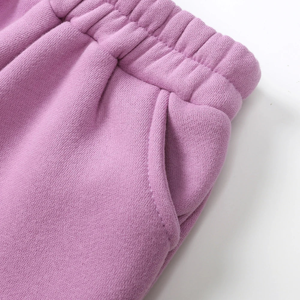 Children Fleece Winter Outfit Toddler Cotton Solid Hoodies Pullover Sweatshirt Pants Tracksuit Set Kids Boy Girl Warm Sweatsuits