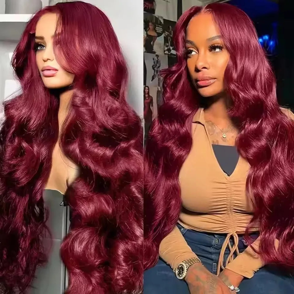 13x6 HD Lace Frontal Human Hair Wig 13x4 Lace Front Wigs Human Hair Brazilian Lace Wigs 99j Body Wave 200 Density Burgundy 5×5