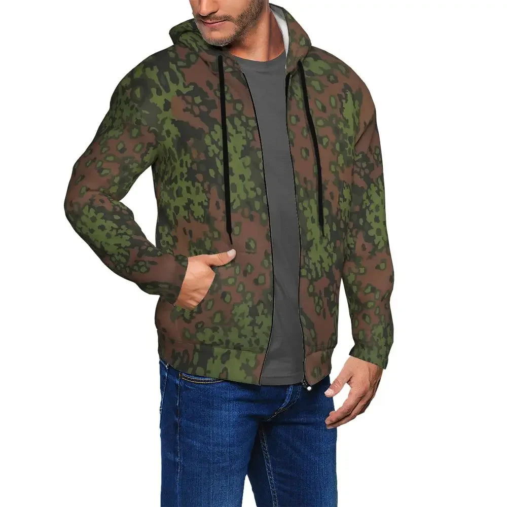 Splintertarn German WW2 Camouflage Army Military Camo Zipper Hoodies Pullover Autumn Winter Sweatshirt Long Sleeve Tops
