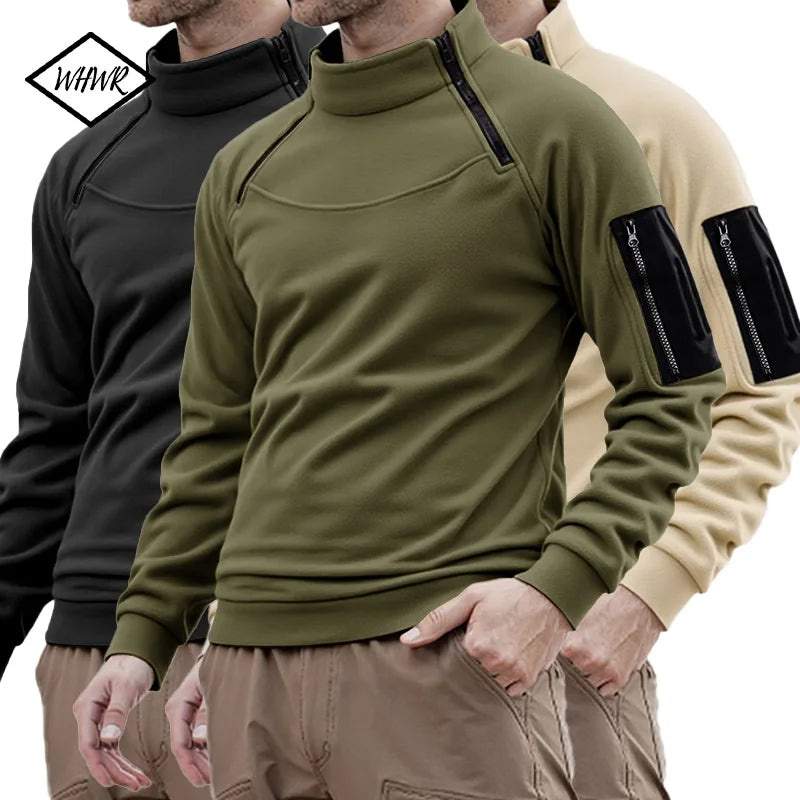 Men's Long Sleeve Tactical Hoodies Military Outdoor Pullover Zippers Pullover Fleece Windproof Thermal for Hiking Camping Army