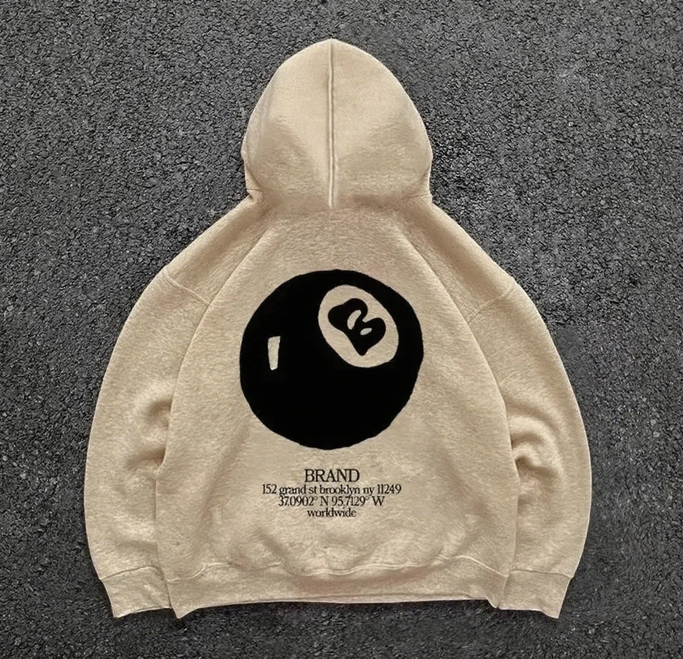 Retro 8-ball pattern hooded men's streetwear,oversized pullover, casual and fashionable sportswear, daily wear and hip-hop style
