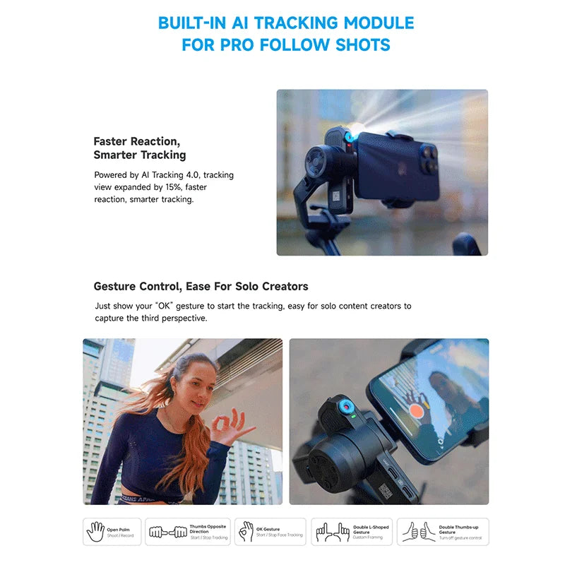 FeiyuTech SCORP Mini-3 Kit All-in-One Gimbal with Built-in AI Smart Tracking 2.0kg load, for Mirrorless Action Camera Smartphone