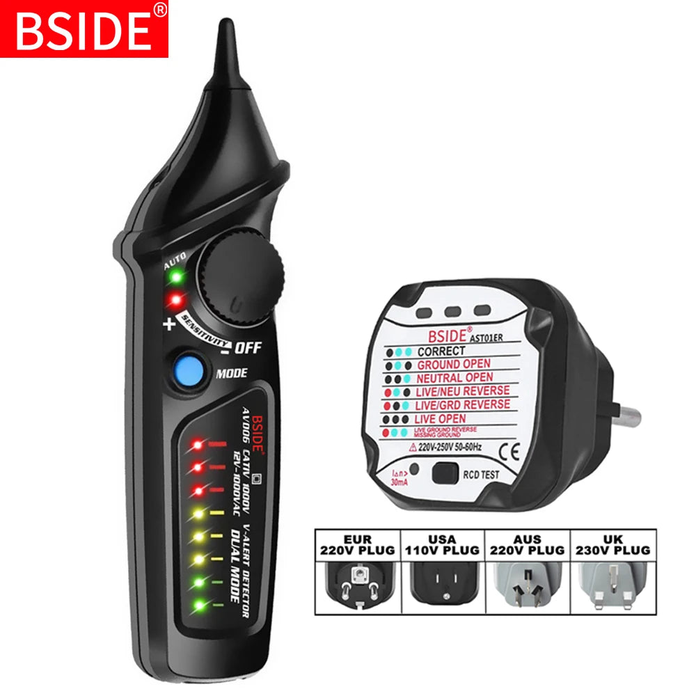 BSIDE Circuit Safety Checkup Kit AVD06 Voltage Detector And Socket Tester RCD GFCI Test NCV Continuity Neutral Live wire check