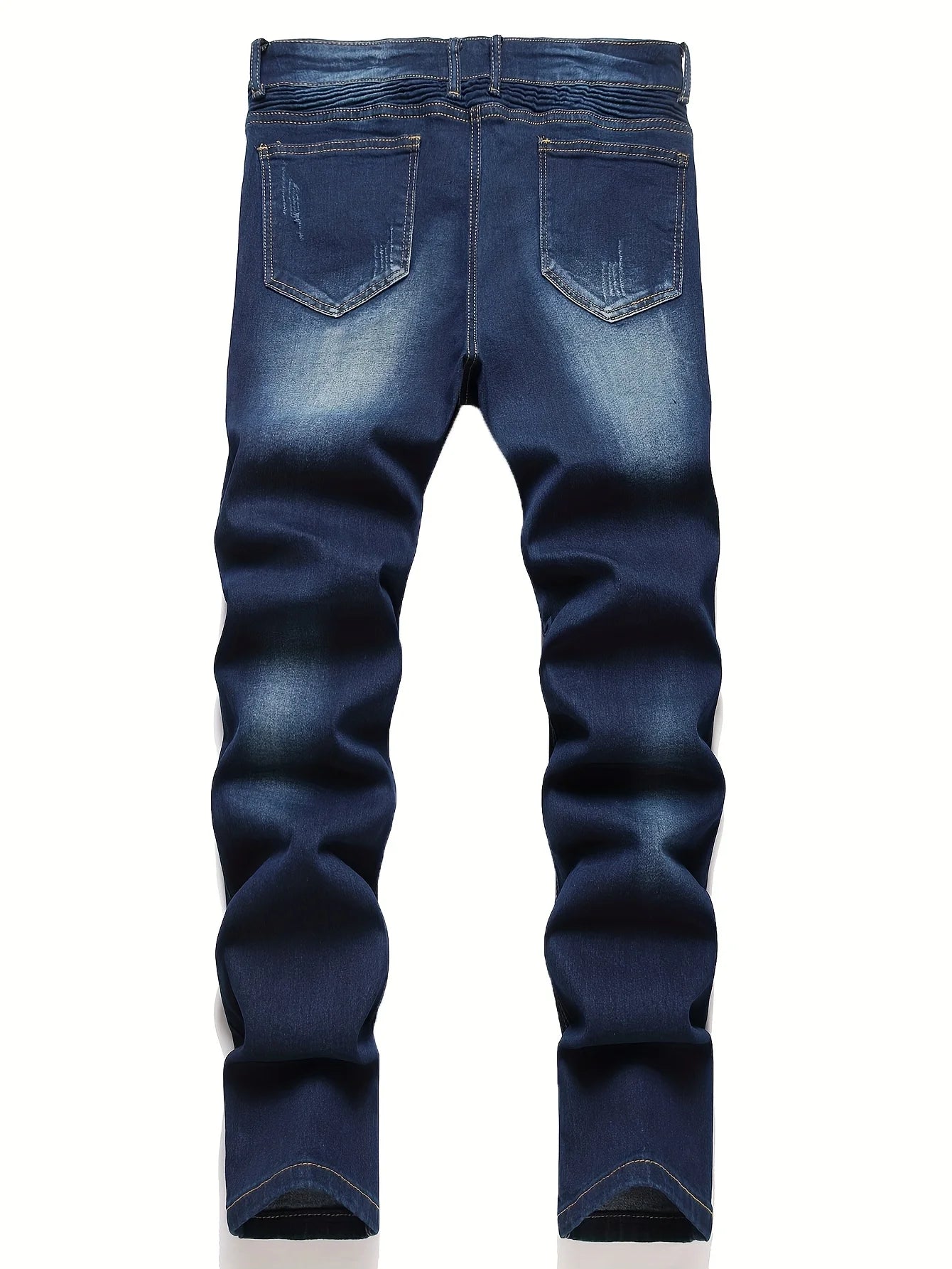Men's jeans, stretch straight-leg jeans, washed ripped jeans, stylish street biker jeans, suitable as a gift for a boyfriend.